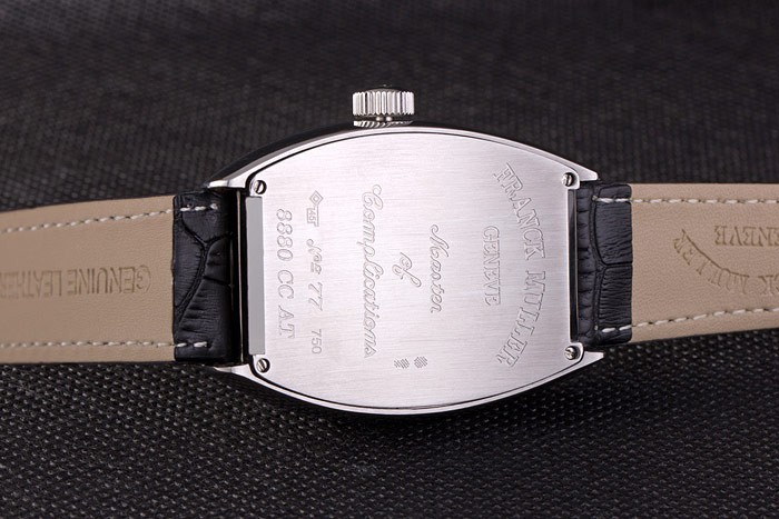 Franck Muller Casablanca Black Croco Leather Strap White Dial