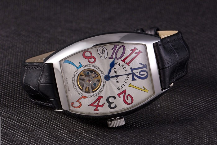 Franck Muller Casablanca Black Croco Leather Strap White Dial